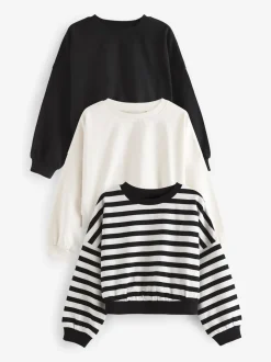 Noir/Blanc - Boxy Long Sleeve 100% Cotton Sweat Tops Pack de 3 (3-16ans)