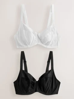 Noir/Blanc - DD+ non rembourré Balcon lissant Animal maille à armatures avec soutien latéral Soutiens-gorge 2 Lot