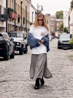 Noir/Blanc - Jupe longue vichy taille basse