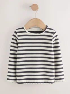 Noir/Blanc - Lot de 5 hauts à manches longues en côte (3mois -7ans)