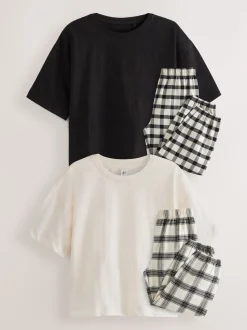 Noir/Blanc - Lot de 2 pyjamas tissés à carreaux (3-16ans)