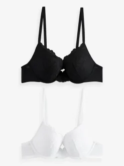 Noir/Blanc - Lot de 2 soutiens-gorge push-up pigeonnants en dentelle
