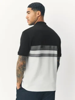 Noir/Blanc - Polo 100% coton à manches courtes et col zippé