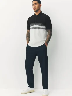 Noir/Blanc - Polo 100% coton à manches courtes et col zippé