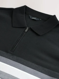 Noir/Blanc - Polo 100% coton à manches courtes et col zippé