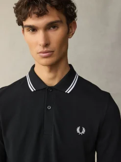 Noir/Blanc - Polo Fred Perry à manches doubles