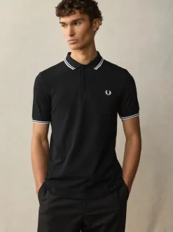 Noir/Blanc - Polo Fred Perry à liserés