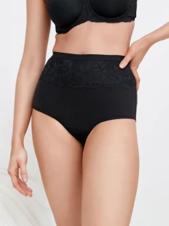 Noir/Blanc - Slip taille haute galbant en coton 2 Lot