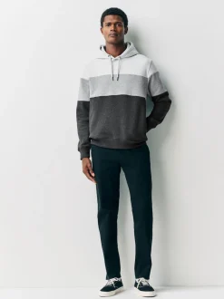 Noir/Blanc - Sweat à capuche à enfiler - Sweat-shirt color block