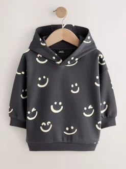 Noir/Blanc - Sweat à capuche imprimé à manches longues (3mois-7ans)