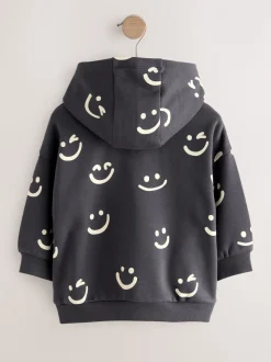 Noir/Blanc - Sweat à capuche imprimé à manches longues (3mois-7ans)