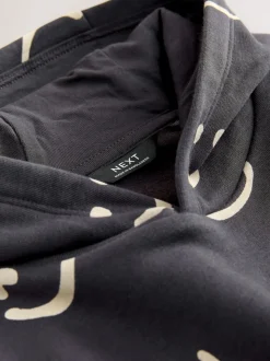 Noir/Blanc - Sweat à capuche imprimé à manches longues (3mois-7ans)