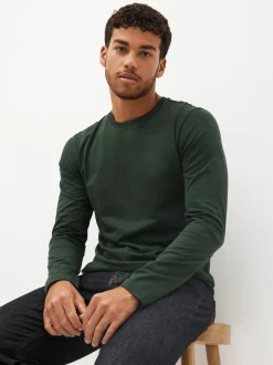 Noir/Blanc/Bleu marine/Vert/Rouge bordeaux - Ajustement régulier - T-shirt à coupe classique à manches longues en coton 100 %, lot de 5