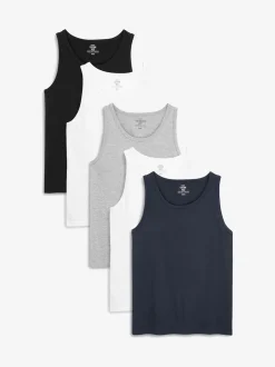 Noir/blanc/gris chiné/bleu marine - Lot de 5 gilets à superposer 100% coton