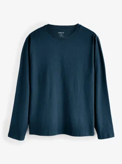 Noir/Blanc/Gris/Bleu - Slim Fit (Slim Fit) - T-shirt à coupe classique à manches longues en coton 100 %, lot de 5