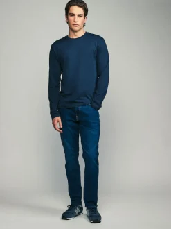 Noir/Blanc/Gris/Bleu - Slim Fit (Slim Fit) - T-shirt à coupe classique à manches longues en coton 100 %, lot de 5