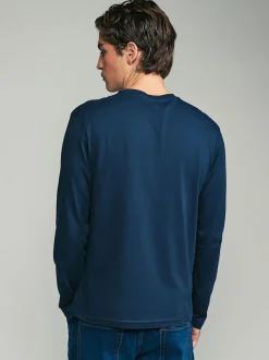 Noir/Blanc/Gris/Bleu - Slim Fit (Slim Fit) - T-shirt à coupe classique à manches longues en coton 100 %, lot de 5