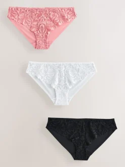 Noir/Blanc/Nu - Lot de 3 culottes NVPL en dentelle sur le devant