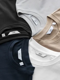 Noir/blanc/pierre/marine/gris - Lot de 5 t-shirts épais à coupe décontractée