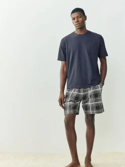 Noir/bleu marine - Ensemble de 2 pyjamas en jersey à carreaux et manches courtes