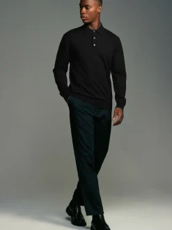 Noir/bleu marine - Manches longues Polos en tricot 2 Lot