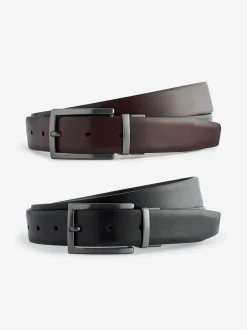 Noir/Brun - Ceinture en cuir réversible