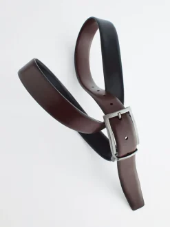 Noir/Brun - Ceinture en cuir réversible