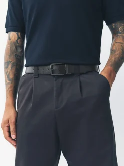 Noir/Brun - Ceinture réversible en cuir grainé