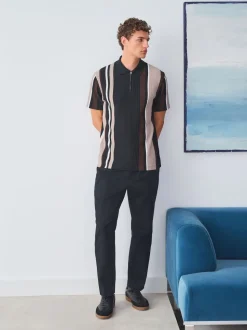 Noir/Brun - Polos à quart de tour Vertical Rayure