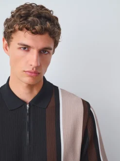 Noir/Brun - Polos à quart de tour Vertical Rayure