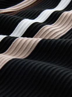 Noir/Brun - Polos à quart de tour Vertical Rayure