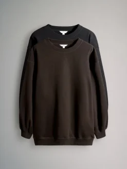 Noir/chocolat - The Set lot de 2 Sweat-shirts longs à Col rond