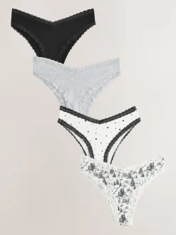 Noir/Crème - Lot de 4 culottes en coton et dentelle