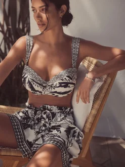 Noir/Crème Palmier - Haut de bikini bandeau filaire