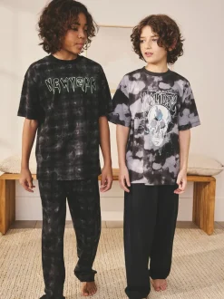 Noir/Crâne gris - Lot de 2 pyjamas à manches longues (3-16ans)