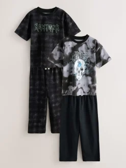 Noir/Crâne gris - Lot de 2 pyjamas à manches longues (3-16ans)