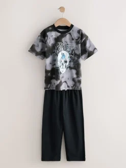 Noir/Crâne gris - Lot de 2 pyjamas à manches longues (3-16ans)