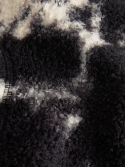 Noir/écru imprimé vache - Polaire douce en polaire en peau de mouton à col zippé