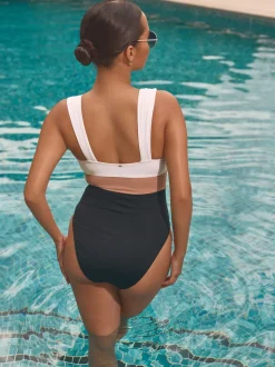 Noir/Ecru/Beige - Maillot de bain gainant pigeonnant