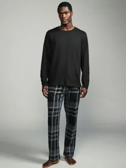 Noir/gris à carreaux - Ensemble pyjama manches longues 100% coton