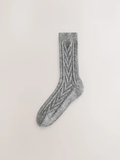 Noir/Gris - Lot de 2 paires de chaussettes à câble thermique épaisses
