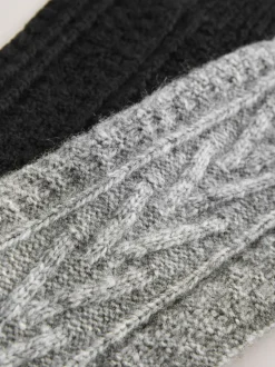 Noir/Gris - Lot de 2 paires de chaussettes à câble thermique épaisses