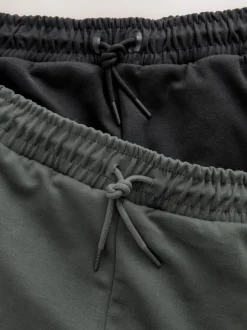 Noir/gris ardoise - Lot de 2 pantalons de jogging Interlock doux au toucher à chevilles