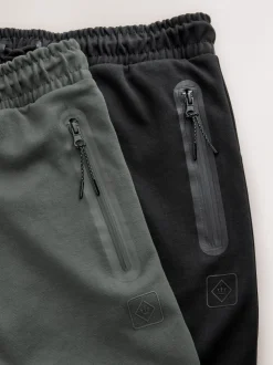 Noir/gris ardoise - Lot de 2 pantalons de jogging Interlock doux au toucher à chevilles