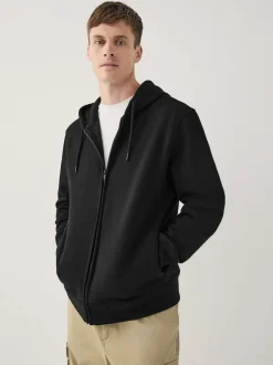 Noir/gris chiné - Lot de 2 sweats à capuche zippés en jersey épais coton riche