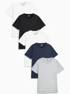 Noir/Gris Chiné/Blanc/Marine - Slim Fit (Slim Fit) - T-shirts de superposition en coton 100 %, lot de 5