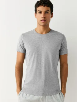 Noir/Gris Chiné/Blanc/Marine - Slim Fit (Slim Fit) - T-shirts de superposition en coton 100 %, lot de 5