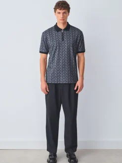 Noir/gris géométrique - Polo à motif quart de zip