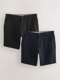 Noir/Marine - Ajustement droit - Short chino extensible 2 Pack