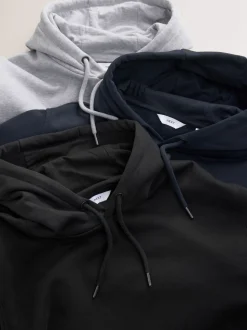 Noir/Marine/Gris Marl - Lot de 3 sweats à capuche en jersey